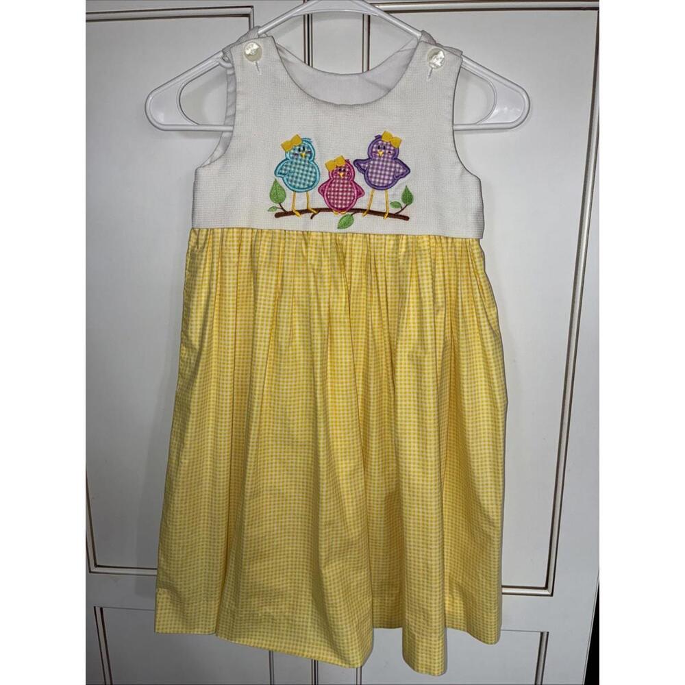 Austin & Ashley Size 6 6X Vintage Dress Yellow Gingham Easter Bird Chicks Spring